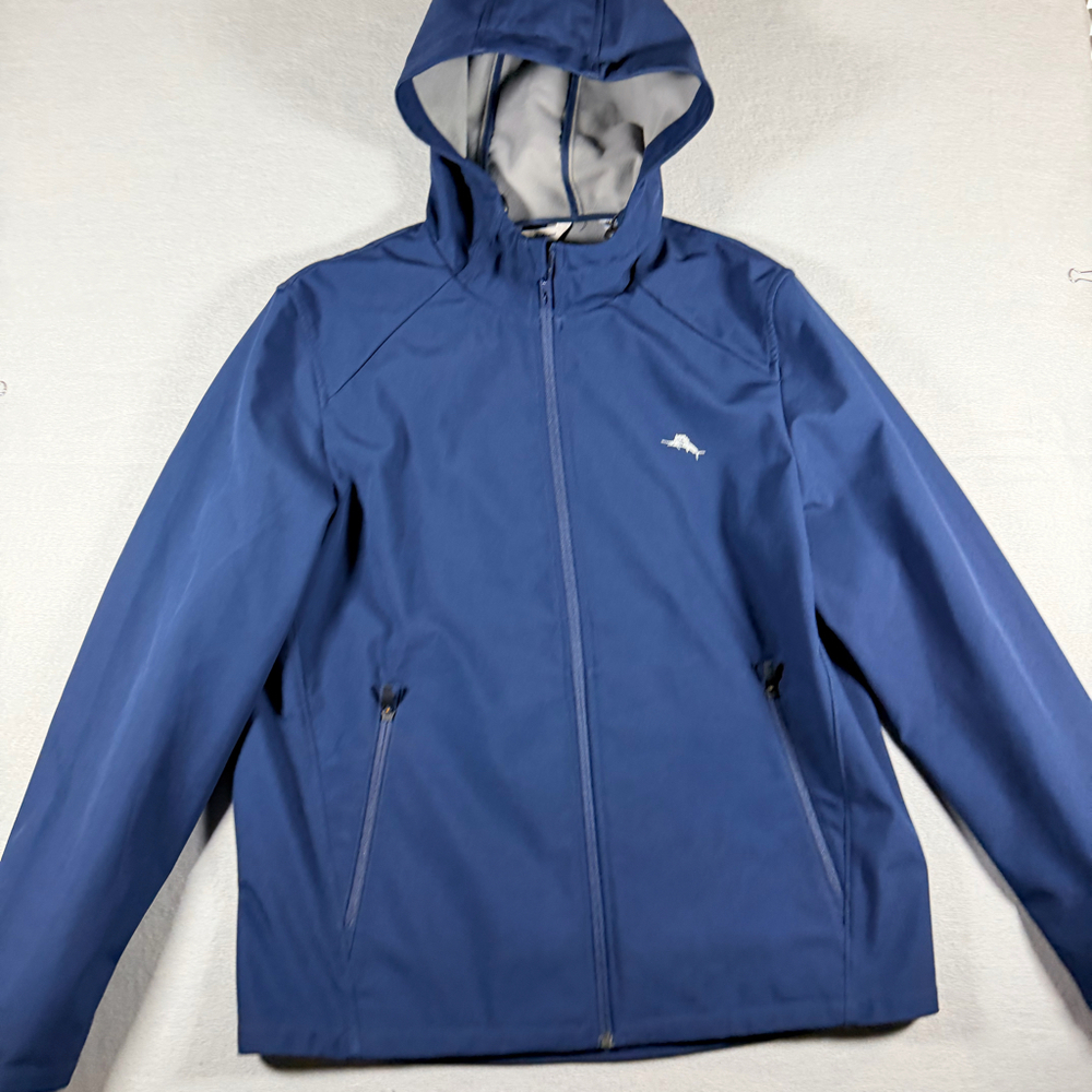 Tommy Bahama Men’s Navy Size M Softshell Hooded Jacket Zip Up Fleece Lined
